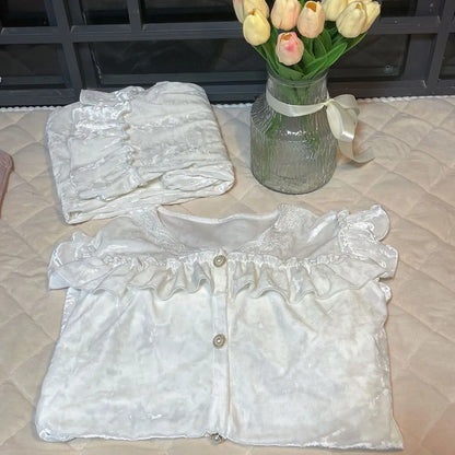 Soft Velvet Pajama Set Women Loose Home Wear Sleeping Velour Autumn Winter New Warm Sleepwear Female Nightie Ins Underwear