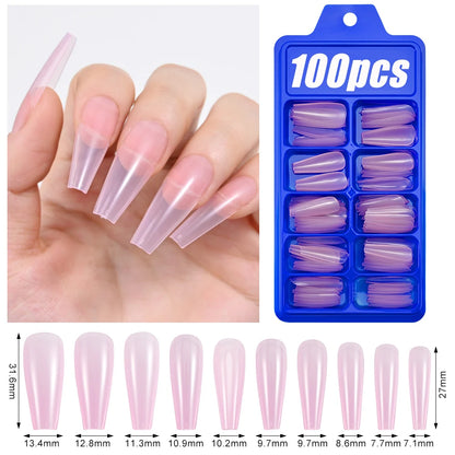 100Pcs Light Pink Press on Nails Short Medium Square Wearable Fake Nails Tips 10 sizes Full Cover False Nails Finger Decoration