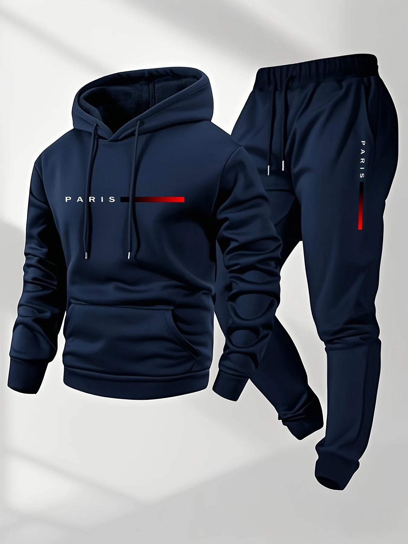 Men's Fleece Warm Hoodies Sets PARIS Printing Tracksuit Autumn Winter Casual Hooded Sweatshirt Drawstring Pants Running Suit.