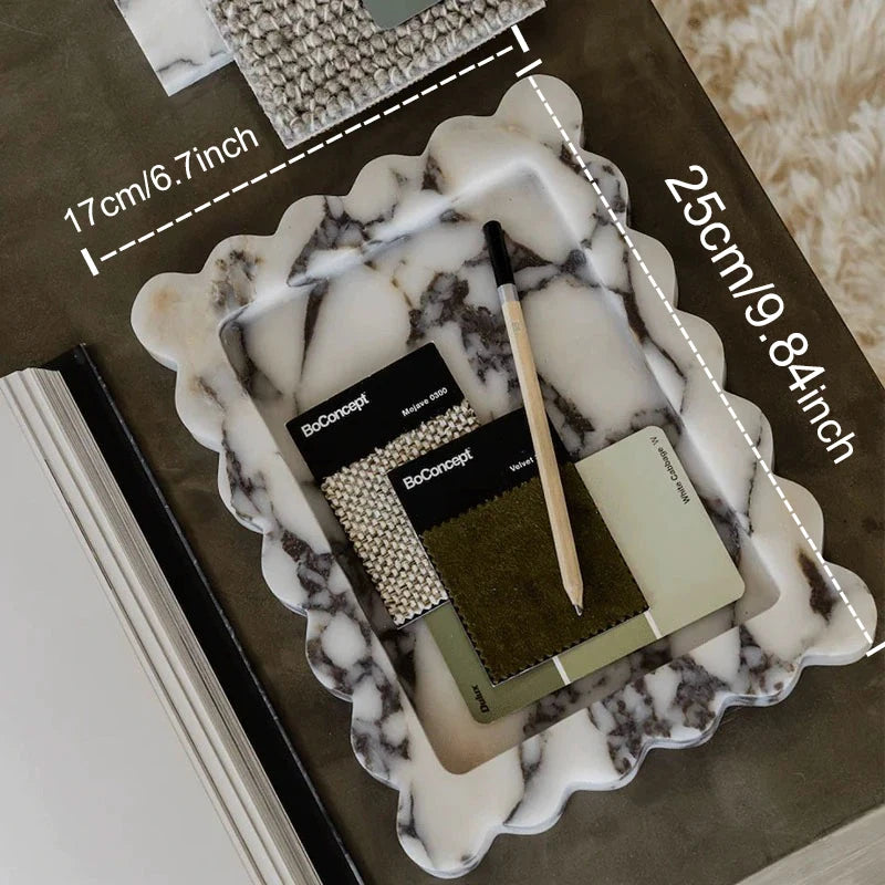 Calacatta Viola Scalloped Marble Tray, Natural Marble Stone Tray, Luxury Decorative Trays for Bathroom, Vanity, Home Decor.