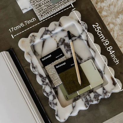 Calacatta Viola Scalloped Marble Tray, Natural Marble Stone Tray, Luxury Decorative Trays for Bathroom, Vanity, Home Decor.