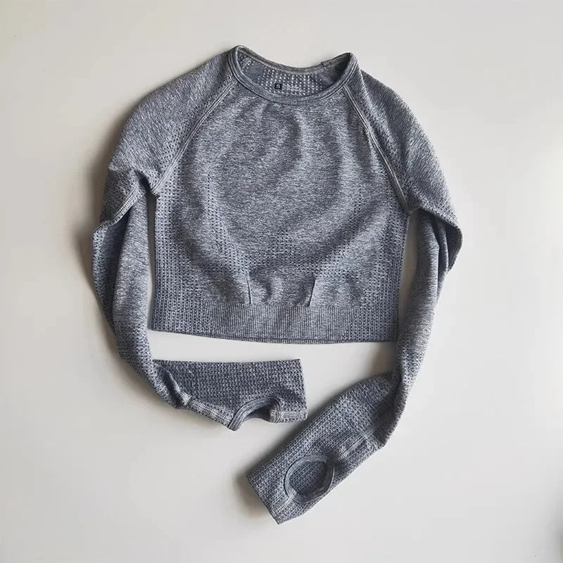 Seamless Shirts Crop Top Long Sleeves Shirts for Women Sports Fitness Gym Clothing Workout Tops Sports Shirts.