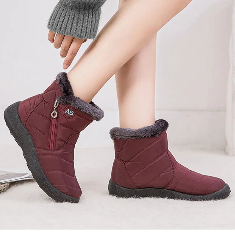 Boots Women's Ankle Boots With Fur Waterproof Snow Botas Mujer Elegant Winter Shoes For Woman Winter Boots Casual Black Footwear.