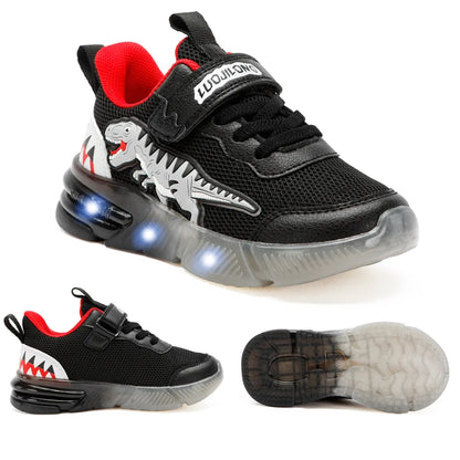 EXDINO Dinosaur Little Kids Spring Autumn LED Light Up Shoes Children Spinosaurus Boys Glowing Casual Sports Sneakers Non-slip