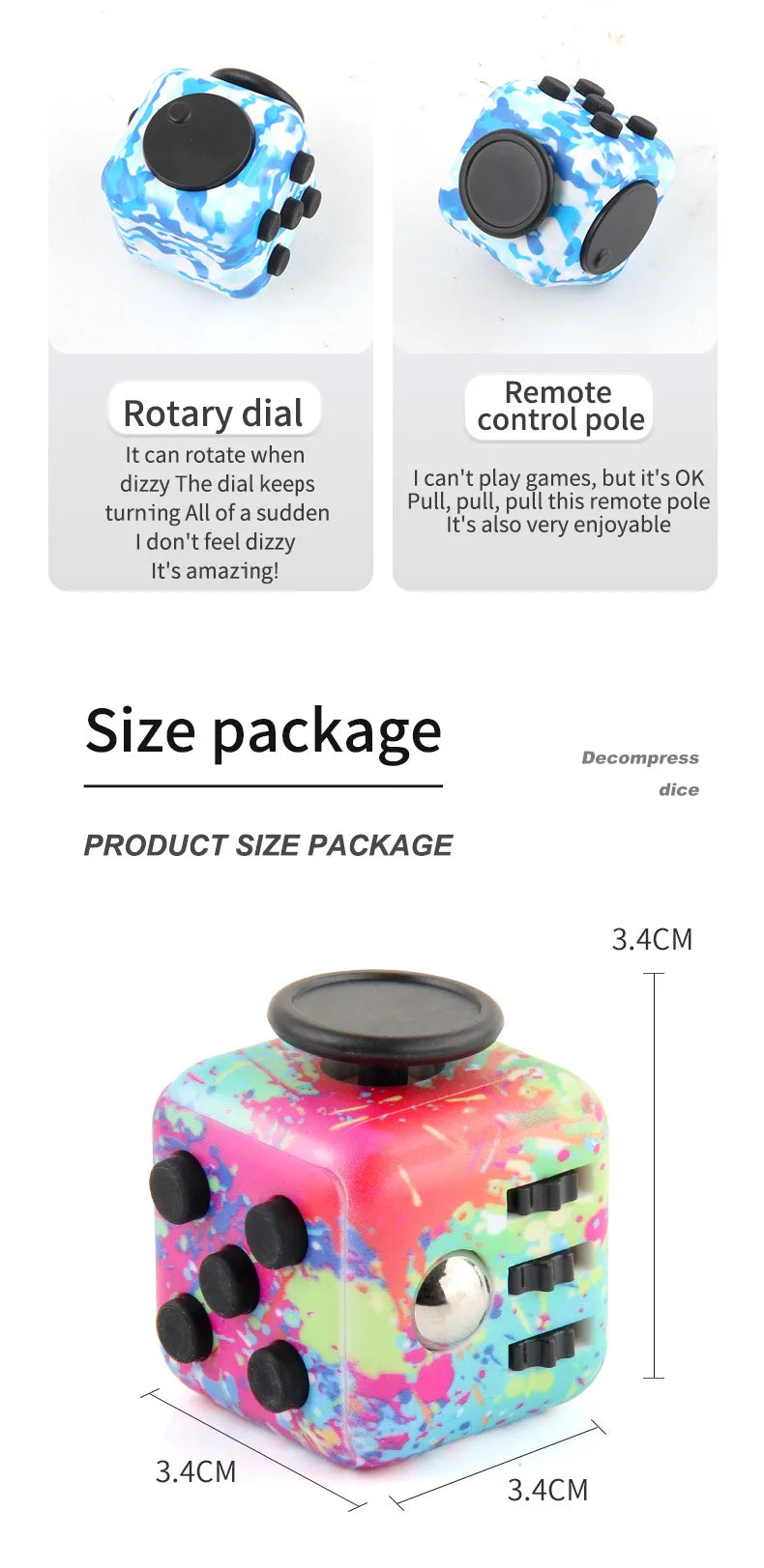 Solid Color Fidget Decompression Dice for Release Stress Autism Anxiety Relieve Adult Kids Stress Relief Anti-Stress Fingertip.