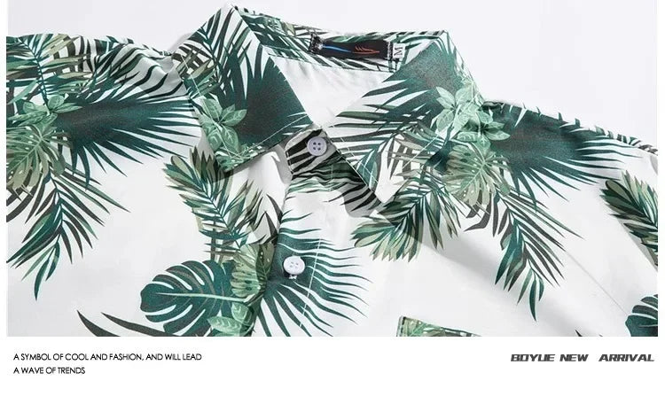 Shopee Popular Men's Loose-fit Hawaiian Vacation Beach Shirt Shorts Set Summer Casual Comfortable Clothing.