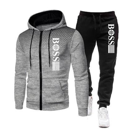 2025 New Men's zippered hoodie + Casual Pants Set for Autumn and Winter fashion Fitness and Warm sportswear Two-piece set.