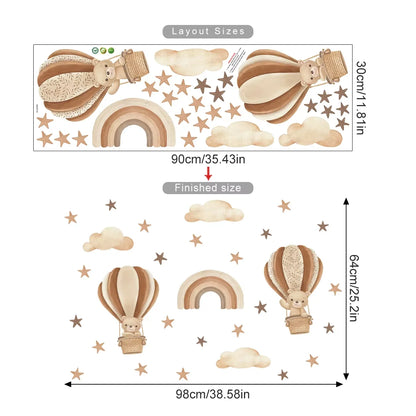 Cartoon Hot Air Balloon Animals Bear Rabbits Wall Stickers for Child Room Boy Room Decoration Nursery Baby Room Decoration Decal