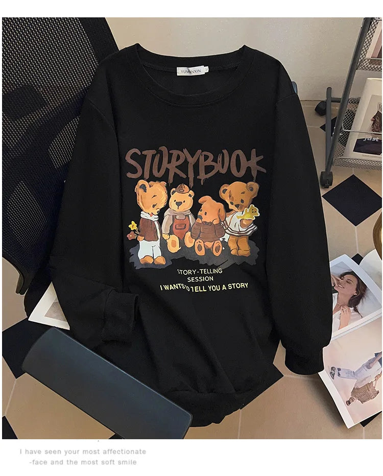 170kg plus size Damen büste Herbst bär bedrucktes Sweatshirt lockeres Langarm-Freizeit oberteil 6xl 7xl 8xl 9xl 10xl 11xl