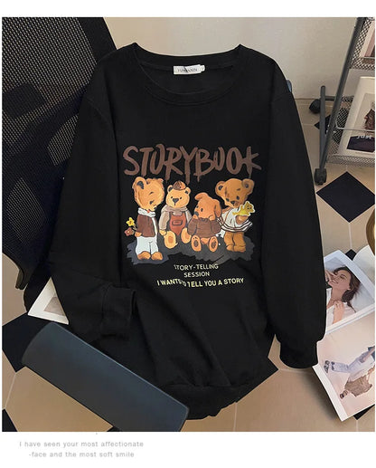 170kg plus size Damen büste Herbst bär bedrucktes Sweatshirt lockeres Langarm-Freizeit oberteil 6xl 7xl 8xl 9xl 10xl 11xl