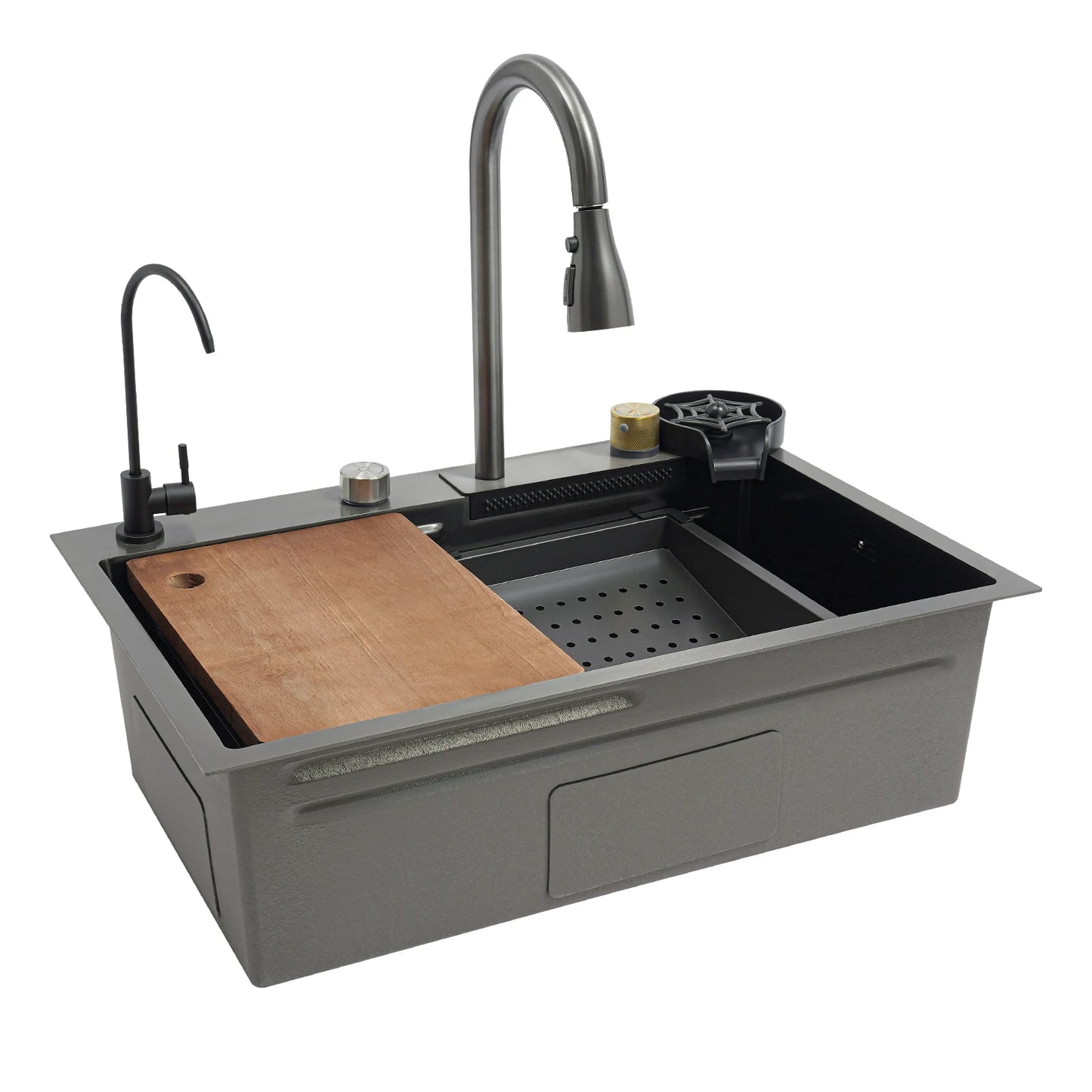 Edelstahl Rechteckige 68*45*21 cm Küche Waschbecken Große Single Slot Wasserhahn Set Seifenspender Tasse Waschmaschine