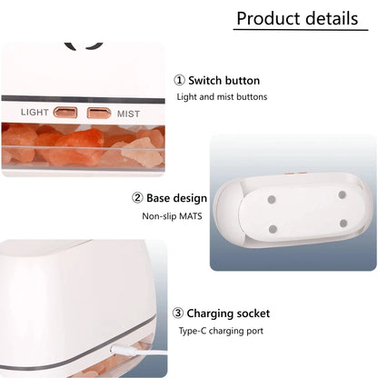 New Himalayan Crystal Salt Stone Aroma Air Humidifiers 3D Flame Fire Colorful Night Light Aromatherapy Essential Oil Diffuser.