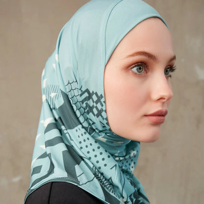 Sporty Muslim Inner Hijab Women Geometric Printing Pattern Instant Turban For Ladies Head Wrap Headband Header Model.