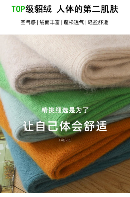 Men's 100% Pure Mink Cashmere Sweater V-Neck Pullovers Knit Large Size Mink Sweater Winter New Tops Long Sleeve High-End Jumpers.