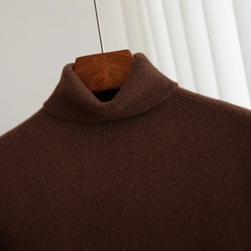 Men 100% Merino Wool Sweater Turtleneck Knitted Pullover Cashmere Warm Solid Color Clothes Business Bottoming Tops Autumn Winter
