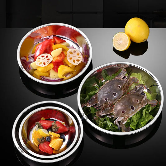 Thick Round 316 Stainless Steel Dinner Plate Food Grade Trays Salad Fruit Meal Pan Kitchen Steak Seafood Flat Cooking Bowls.