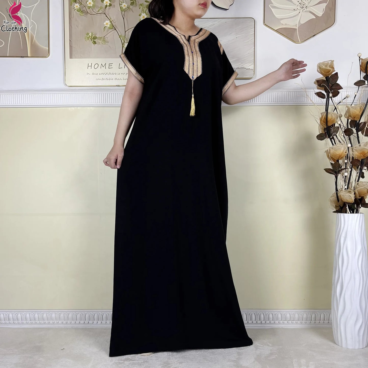 2025 Muslim Caftan Short Sleeve Dress Solid Cotton Summer Abaya African Traditional Dresses Islam for Women Casual Clothing.