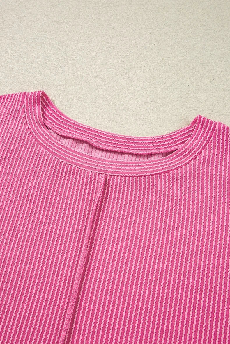 GIBSIE Plus Größe Einfarbig Rippen langarm Sweatshirt Frauen 2025, Herbst Oansatz Casual Lose Passenden Damen Pullover Top.