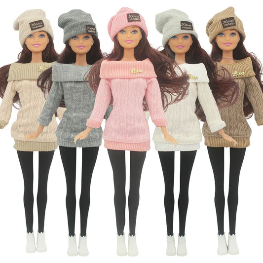 30cm Doll Full Set 1/6 Female Doll with Clothes and Hat Sweater Girls Dress Up Toys Gifts.