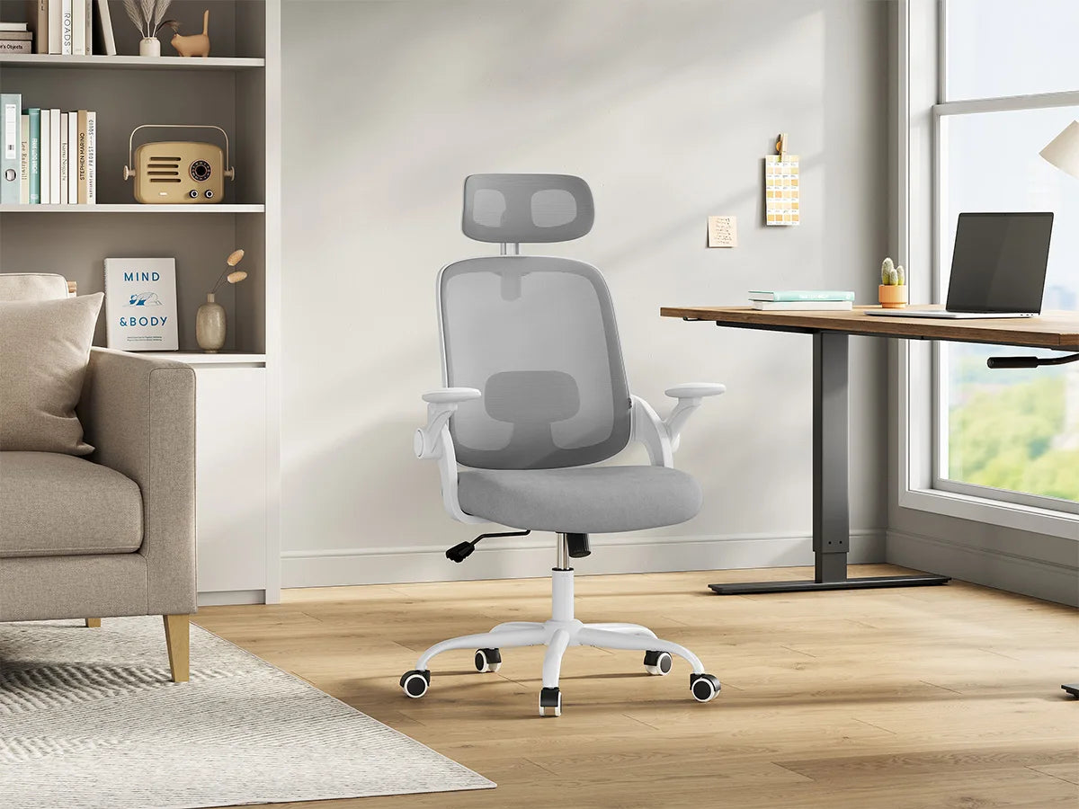 WOLTU Ergonomischer Netz-Bürostuhl, anhebbarer Gaming-Stuhl mit Kopfstütze, verstellbare Lordosenstütze, drehbarer Computerstuhl mit hoher Rückenlehne