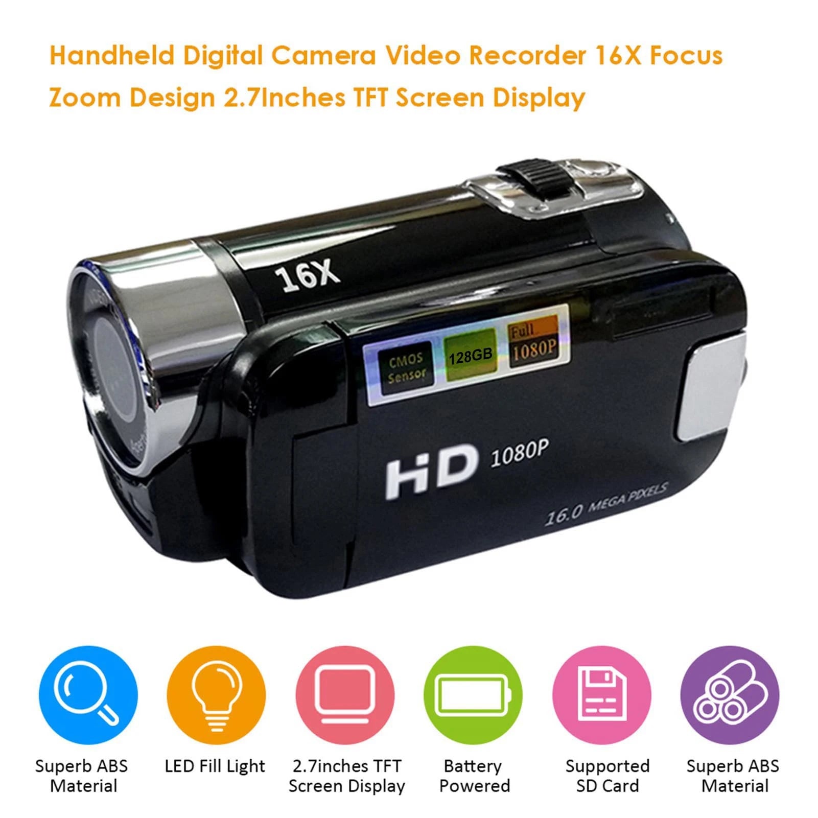 16MP 1080P Digital Video Camera Recorder 16X Digital Zoom Built-in Microphone Speaker 2.4Inches TFT Screen Lightweight Camcorder.