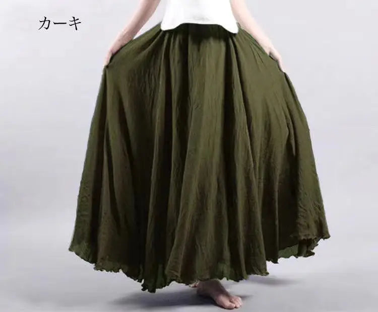 Boho Cotton Linen Beach Long Skirt Women Vintage Casual Solid A-line High Waist Dance Floor-Length Maxi Skirt Spring Summer New.