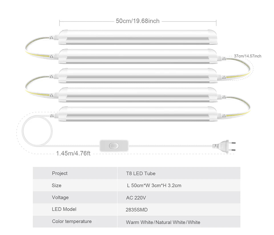 50CM 15W/T5 25W/T8 LED Tube Light 220V Aluminum LED Bulb Bar Wall Lamp For Reading Working Warehouse Home Kitchen Night Lighting.