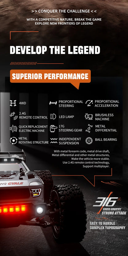 ZLL SG316 MAX 1:16 High Speed Drift Racing Car 80KM/H Brushless Motor 4WD RC Off Road Car Monster Trucks Toys for For Kids Gifts.