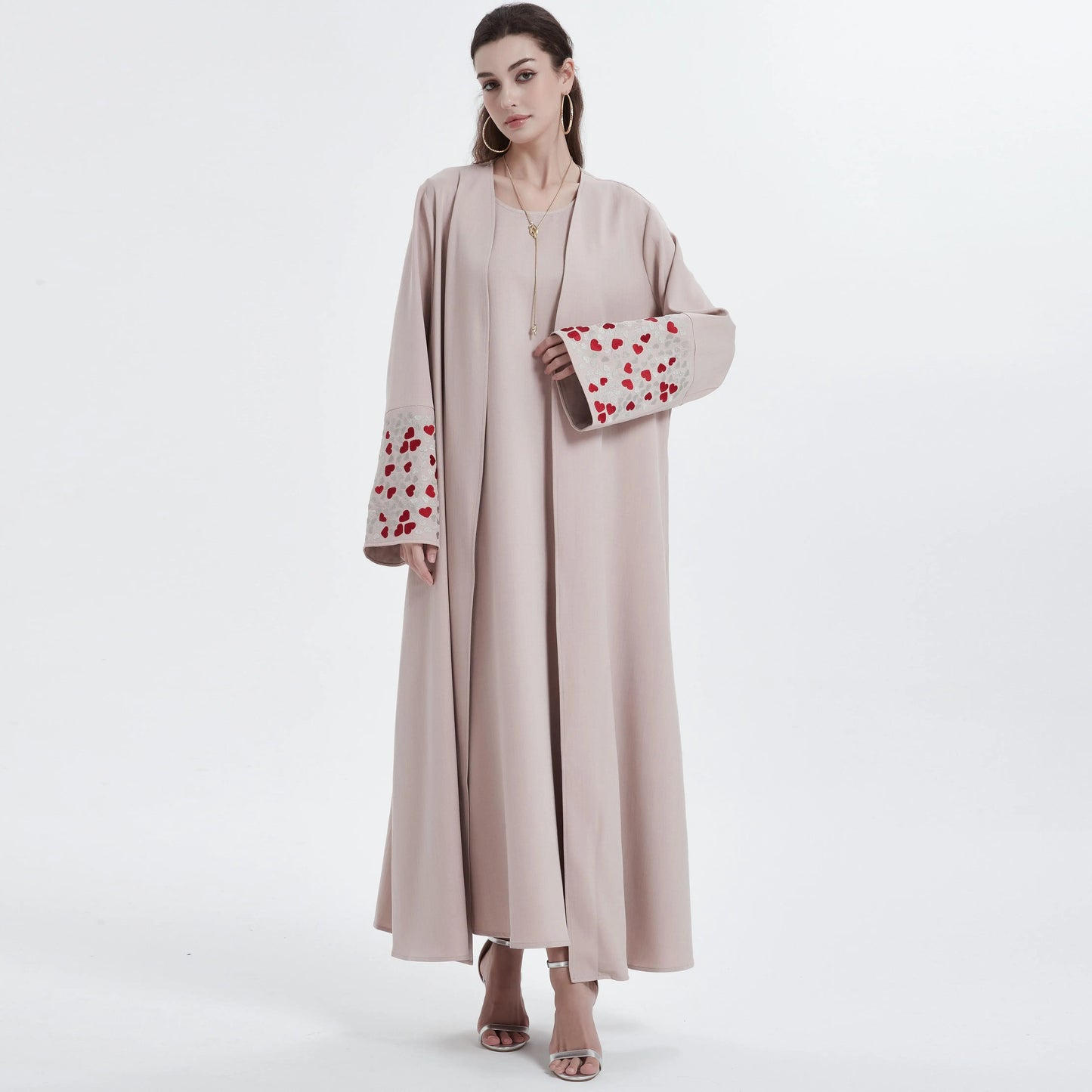 Ramadan islamic clothing kebaya Middle East Muslim women's Abaya solid color cuff love  embroidery  cardigan.