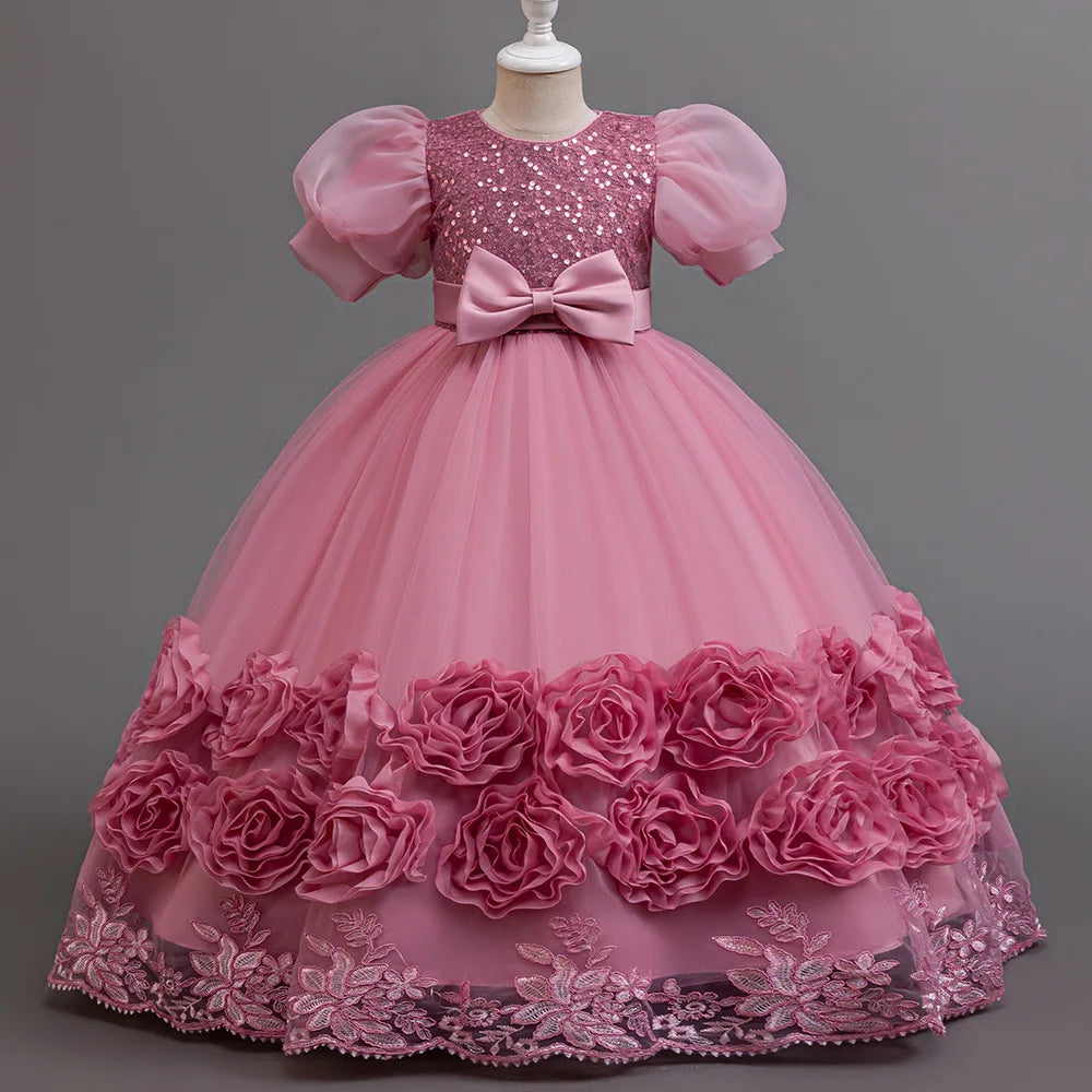 4-12 Jahre altes Blumenjungen-Hochzeitskleid, Abendkleid, Pailletten, langes Halloween-Mädchenkleid, Weihnachtsaufführung, Gastgeber-Redenen.