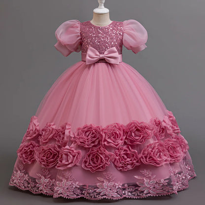 4-12 Jahre altes Blumenjungen-Hochzeitskleid, Abendkleid, Pailletten, langes Halloween-Mädchenkleid, Weihnachtsaufführung, Gastgeber-Redenen.