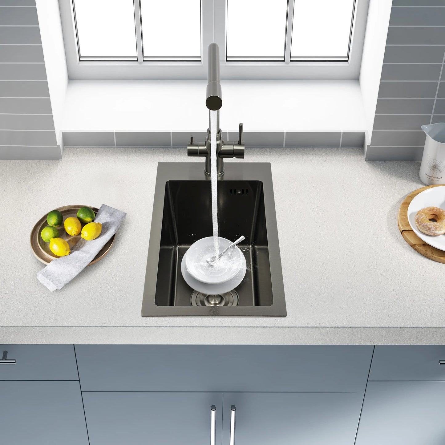 Edelstahlspüle, Küchenspüle, kleine Küchenspüle, Mini-Spüle mit Wasserhahn und Abfluss, 50 x 28 cm