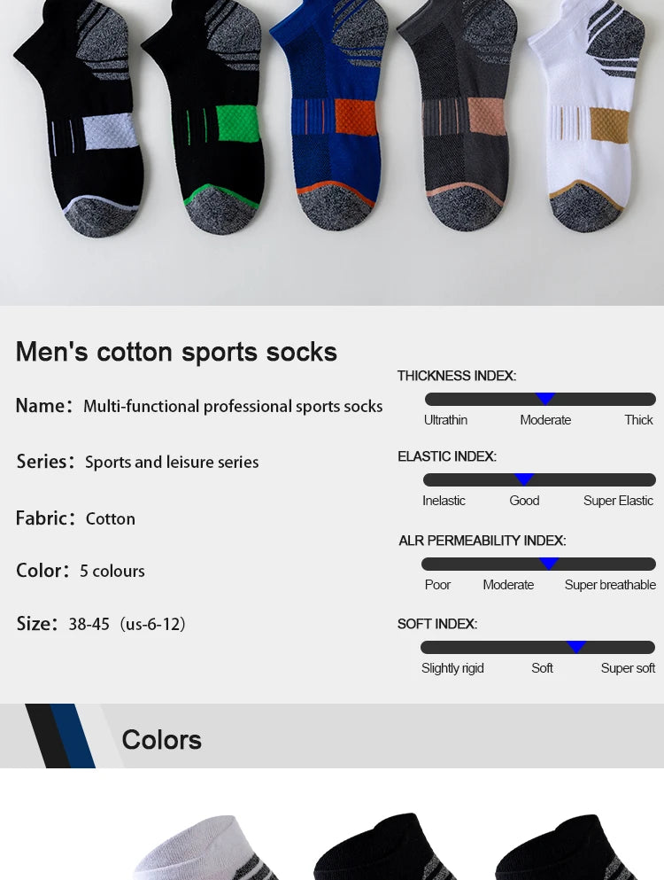 5 Pairs Socks Men's Short Socks Sweat Absorbent and Odorous Basketball Socks Running Sports Socks Breathable Mesh Men's Socks.