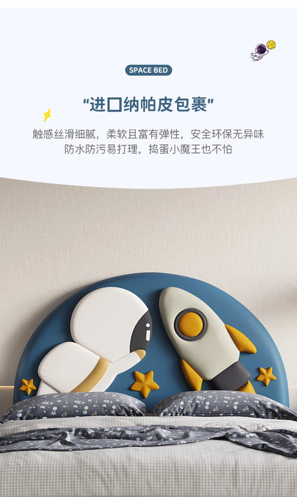 120 x 200 cm, blaues King-Size-Einzelbett, Doppelrahmen, luxuriös, 150 x 200 Heimpadder, Kinderbett, Kopfteil, zum Spielen auf einer Rutsche, Schlafzimmermöbel