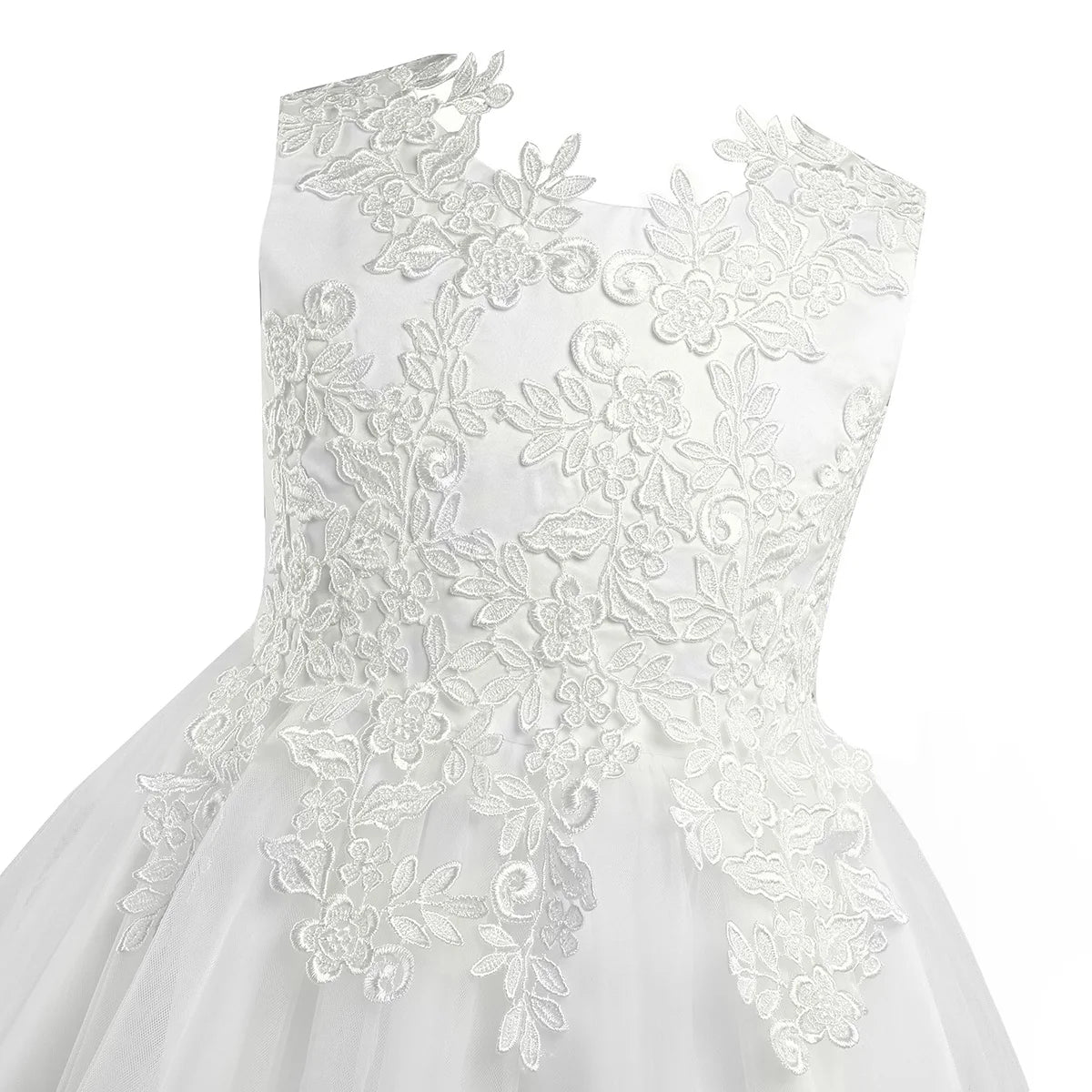 Blumenmädchenkleid mit floraler Spitze für Kinder, bestickt, für Hochzeit, Festzug, Brautjungfernkleid, ärmellos, Taufe, Kommunion, Ballkleid.
