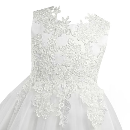 Blumenmädchenkleid mit floraler Spitze für Kinder, bestickt, für Hochzeit, Festzug, Brautjungfernkleid, ärmellos, Taufe, Kommunion, Ballkleid.