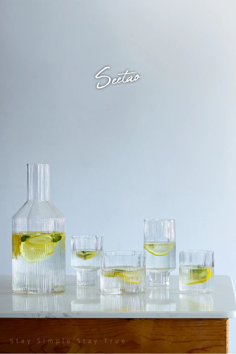 Clear Ice Cream Glass Whiskey Red Wine Glass Cup Flower Stripe Glass Mug Vintage Iced American Coffee Mug Home Stacked Cup