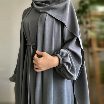 Muslim Woman Abaya 2 Piece Set Abayas Kimono with Sleeveless Hijab Dress Sets Islamic Matching Outfit Dubai Turkey Ramadan Eid