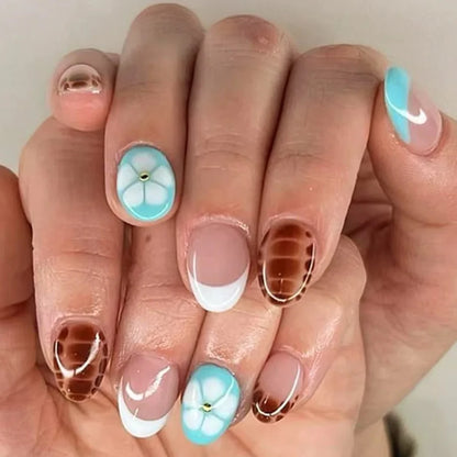 3D Flowers Gold Bead Lace White Daisy Bowknot Long Pointed Fake Nails Art Almond False Nails Press on Nails Charms Manicure Tool