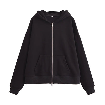 autumn new women's fashionable casual zipper decoration hooded long sleeved sportswear jacket wide leg pants set