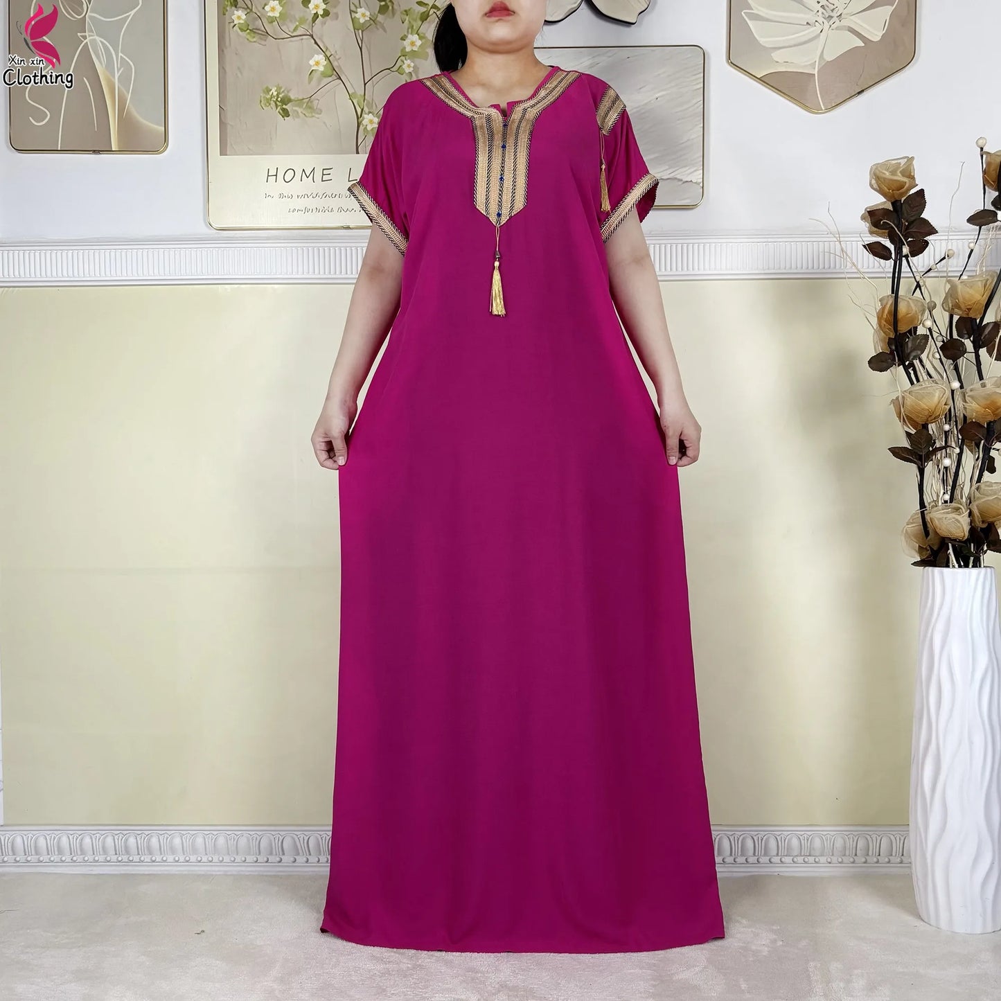 2025 Muslim Caftan Short Sleeve Dress Solid Cotton Summer Abaya African Traditional Dresses Islam for Women Casual Clothing.