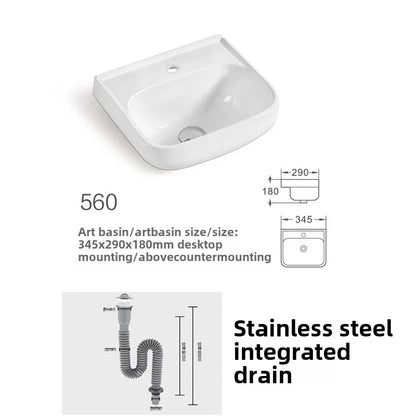 Kompaktes, an der Wand montiertes Keramikwaschbecken – kleines quadratisches Waschbecken, platzsparendes Design für Badezimmer, Balkon oder Waschtisch