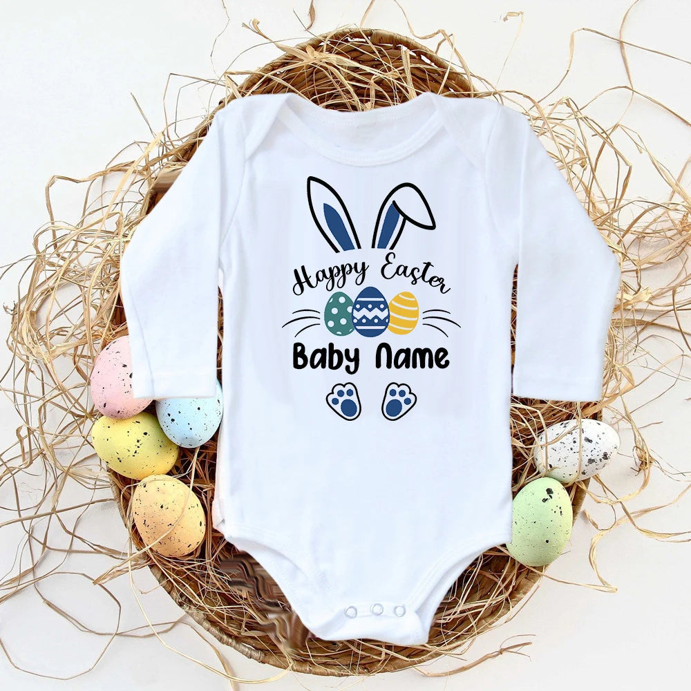 Personalisierter Ostern-Baby-Body mit individuellem Namen, Säuglings-Outfits, Kleidung, Junge, Mädchen, Urlaub, Party, Overall, niedlicher Hase, Neugeborenen-Strampler.