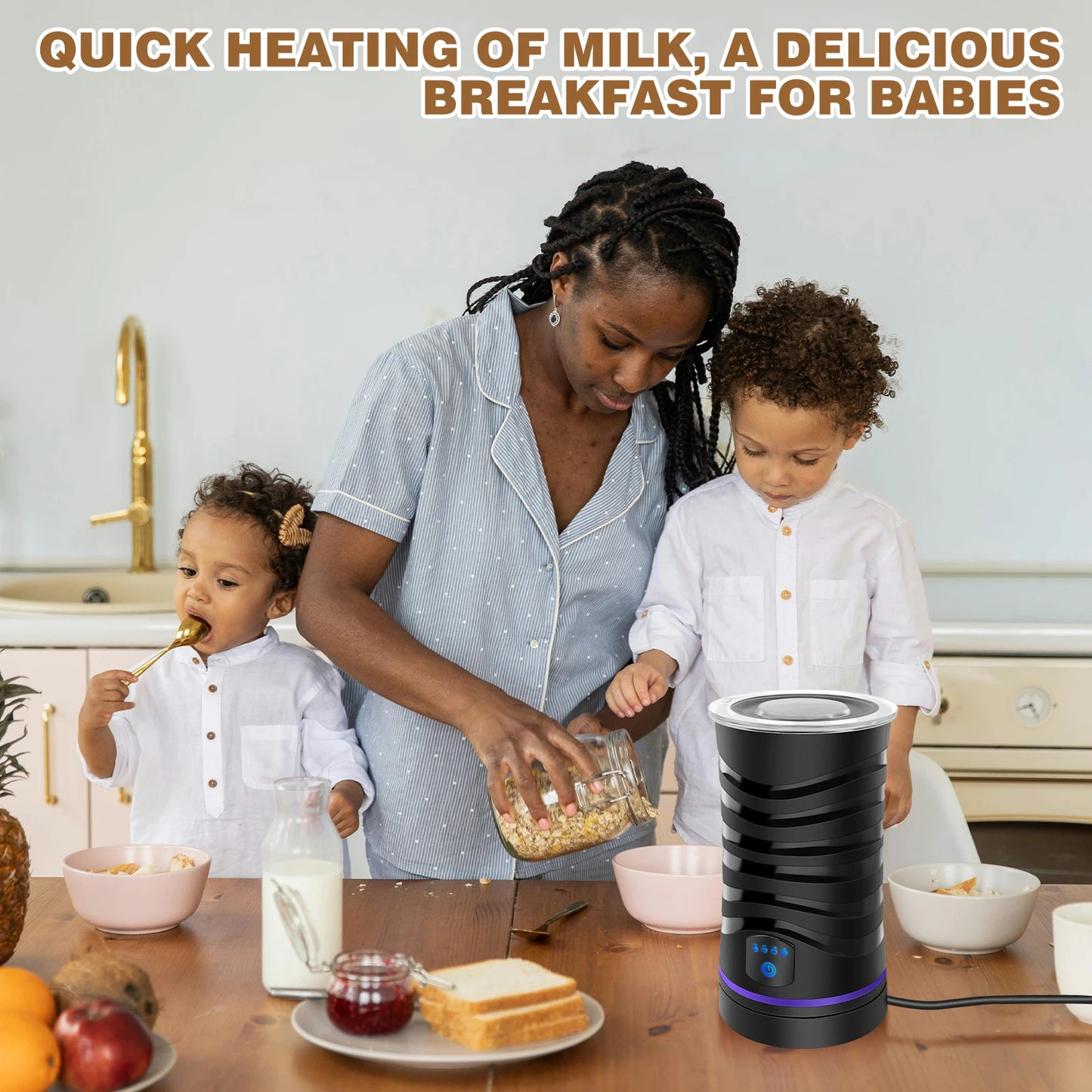 4 in 1 Automatic Milk Frother Electric, 600ml Capacity Hot & Cold Milk Foamer, Silent Operation for Coffee Cappuccino Chocolatte.