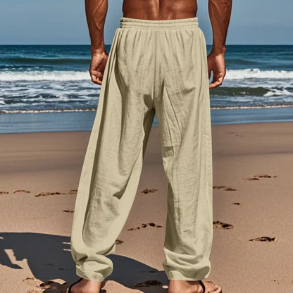 Frühling Sommer Dünne männer Casual Leinen Hosen Strand Stil Kordelzug Gerade Bein Lange Hosen Hochwertige Bequeme Passform