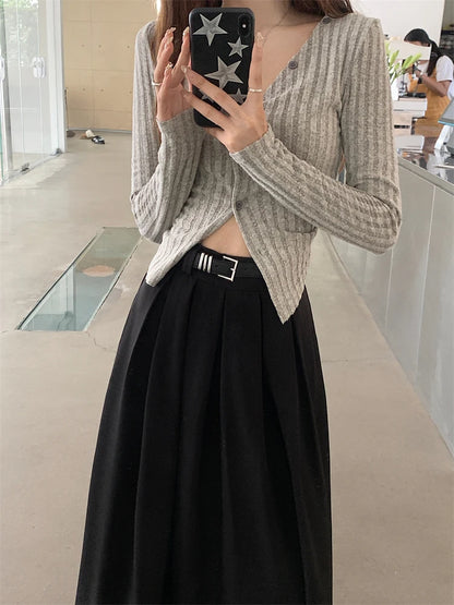 2024 New Korean Skirt Women Solid Color Versatile Mid-length Pleated Skirt Large Swing Type Skirt Female Long Skirts for Women