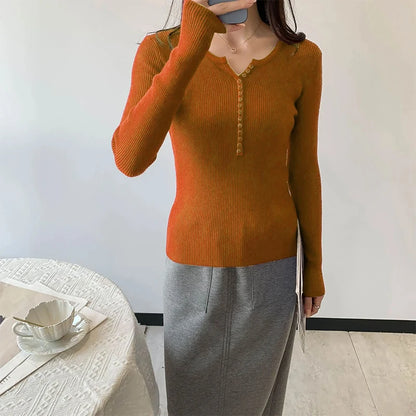 2026 frühling Herbst Grundlegende Pullover Gestrickte Frauen Pullover Taste Oansatz Pullover Weibliche Pullover Schlank Solide Bold Streifen Tops