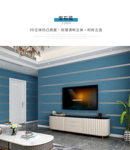 Hirschhaut Samt horizontal gestreifte Tapete Wohnzimmer Schlafzimmer gestreifte Film- und Fernsehwand 3D-Relief verdickte Tapete