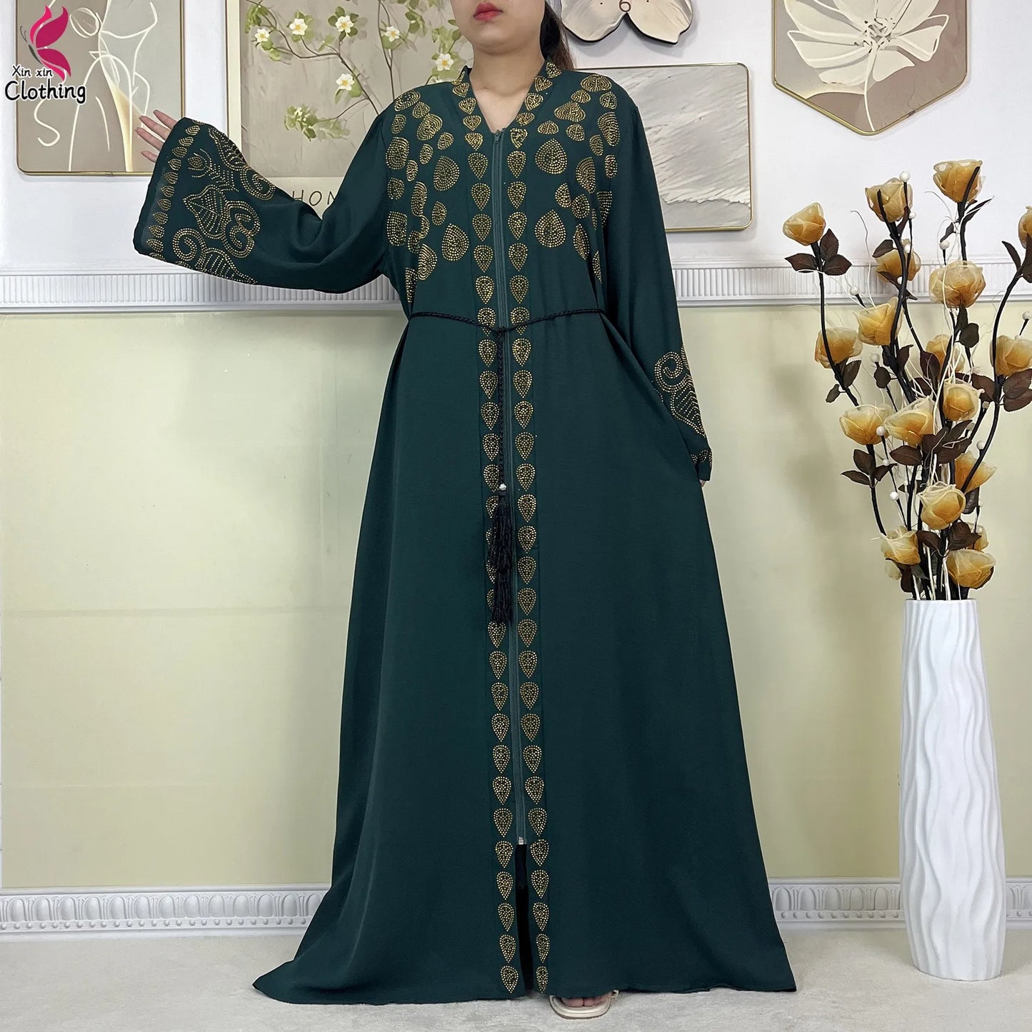New Style Women Muslim Dress Chiffon Open Abaya 2024 Dubai Women Elegant Dress Islamic Clothing Zipper Cardigan Abaya With Scarf.