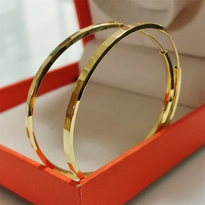 Senlissi - New Fashion18K Gold Plated Hoop Earrings For Women 925 Sterling Silver 2.0mm Fashion Earring Cерьги Kольца 3/4/5/6CM.